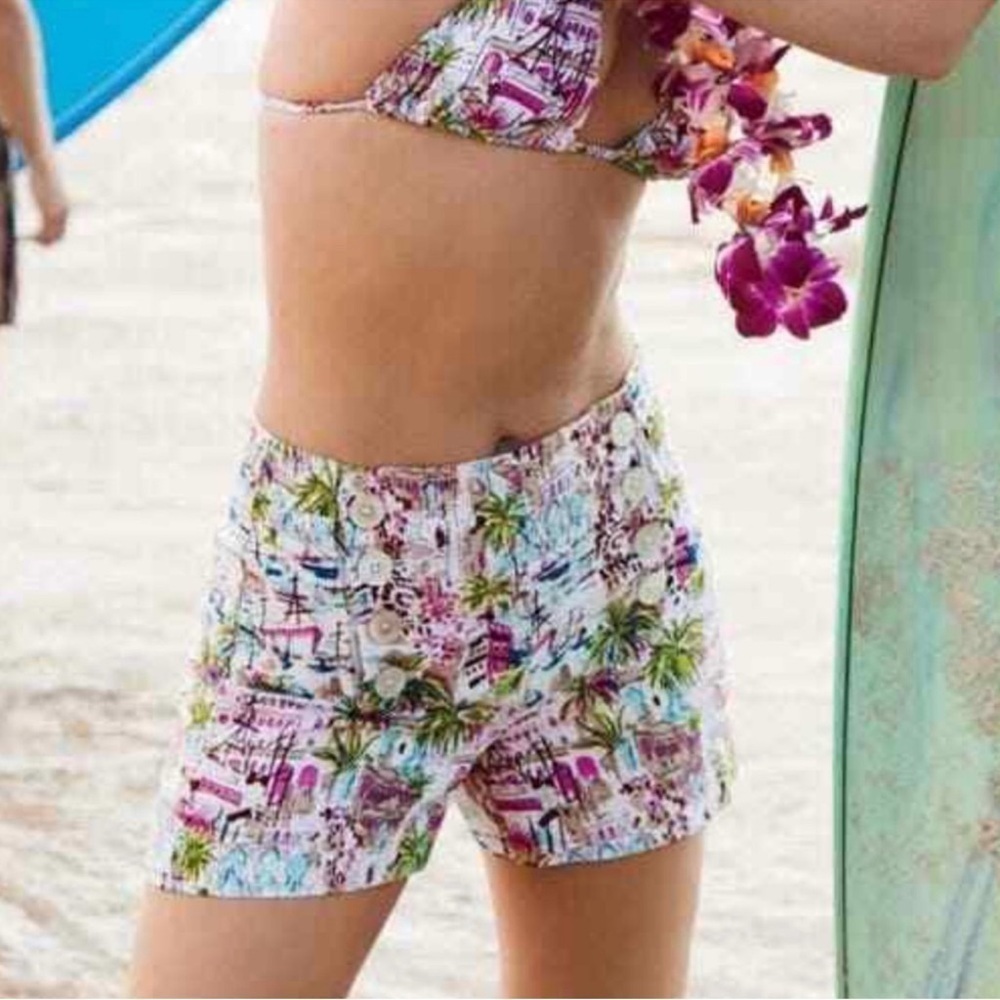 J.Crew Sailor Shorts Colorful Tropical Harbor Print Shorts Linen Size 2